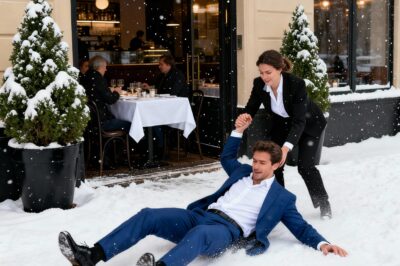 Bilionário escorrega no gelo em frente à lanchonete — garçonete o ajudou a levantar, sem saber que ele havia se transformado…