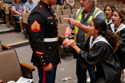 The Janitor Who Broke a USMC Captain on Stage: A Secret Tattoo, Twin Daughters’ Graduation, and the Day a Forgotten War Legend Was Forced to Confront the Past He Buried for 14 Years.