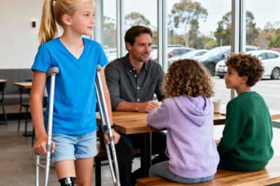 “Posso sentar aqui?”, perguntou a menina de uma perna só ao pai solteiro… A resposta dele a fez chorar.