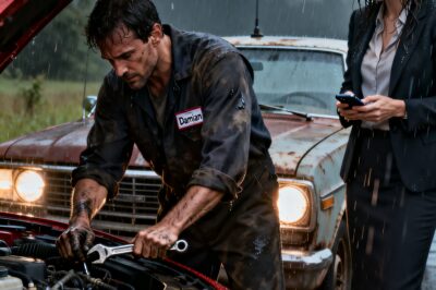 I Was a Poor Single Dad facing 5 Years in Prison for a Crime I Didn’t Commit. On the Eve of My Trial, I Stopped in a Raging Storm to Help a Stranded Woman fix her Luxury Car. I didn’t know her name, and I didn’t ask for money. I just fixed her battery and drove away into the night. Three Weeks Later, I walked into the Courtroom trembling with fear, looked up at the Judge’s Bench, and felt my heart stop cold. The Woman holding the Gavel… was HER.