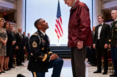 It Was Just an Old Man in a Faded Red Jacket, Seated Where He Didn’t Belong, Until a Four-Star General Entered the Room and Knelt. Then, in the Silence, a Nation Remembered the Price of a Single Thread, and the Debt We Can Never Truly Repay.