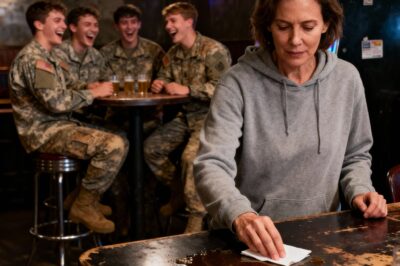 In the perpetual dusk of a forgotten bar, a single, careless act shatters the quiet. A spilled beer. Loud laughter. But the four Marines didn’t see the woman they targeted. They didn’t know her stillness was a weapon, and that their futures were being weighed in the silence.