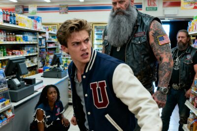 A fortress of order meets a storm of chaos under the hum of fluorescent lights.