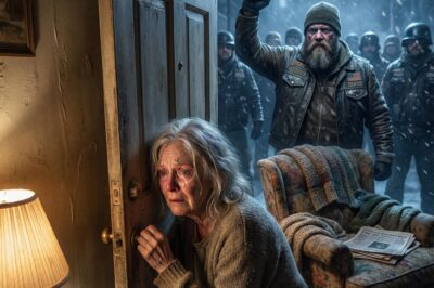 The wind was screaming louder than the engines, and for a second, I really thought the windows were going to shatter. I’ve lived in this town for forty years, but I’ve never felt a chill like the one that crawled up my spine when I saw those leather jackets through the frosted glass. My heart was thumping against my ribs so hard it hurt, and my hand shook as I reached for the deadbolt, wondering if this was the last decision I’d ever make.