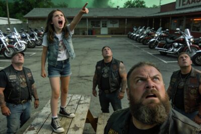 I stood on top of that picnic table, my legs shaking so hard I thought I’d collapse. Below me were seventy of the scariest men I’d ever seen in my life—leather vests, patches, beards, and expressions that said they didn’t take orders from anyone, let alone a skinny fourteen-year-old girl. I had screamed at the top of my lungs, but now there was just silence. A deadly, heavy silence. The biggest one, a man they called Grizzly, stepped toward me. He didn’t look at the sky. He looked right at me. And for a second, I thought I had made a fatal mistake.