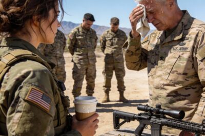 The silence on the range was louder than a gunshot. General Aldridge, a living legend, had just missed his 15th shot in a row. You could feel the humiliation radiating off him like heat waves from the pavement. His hands—once steady enough to thread a needle from a mile away—were shaking. Everyone looked down at their boots, terrified to make eye contact. Everyone except me. I was just the invisible corporal in the background with a cold cup of coffee, the one nobody ever noticed. But as he turned and yelled, asking if there were any real soldiers left, my legs started moving before my brain could stop them.