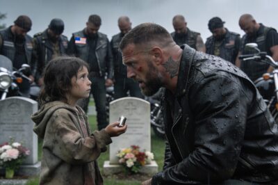 For 365 days, I’ve visited three headstones. One for my wife, two for my twin girls. I spent every Sunday in the rain, talking to the dirt, wishing I had been in that car with them. I thought I had no tears left. I thought my life was over. Then, a homeless girl—no older than eight—tugged on my leather jacket at the cemetery. She pointed at the grave with my daughter’s name on it and said seven words that made my knees buckle. Seven words that changed everything. I thought she was cruel. I was wrong.