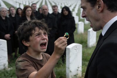 “I saw him standing there, the man who called himself my son, adjusted his silk tie while they lowered a box full of nothing into the dirt. He thought he’d silenced the only person who knew his secret, but he didn’t count on a ten-year-old boy in a torn t-shirt standing at the cemetery gates with a message from the ‘dead’.”