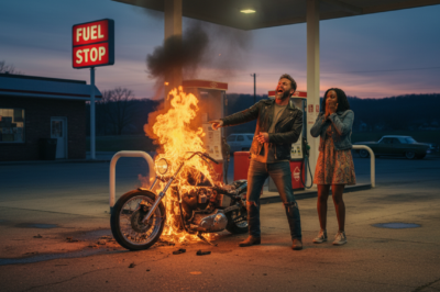 The Deputy’s son thought he could destroy a poor girl’s Harley at a Route 66 gas station because she had “no family,” unaware that one phone call was about to bring 40 furious bikers to his front door.