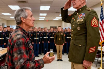 A cocky sergeant tried to humiliate the old janitor eating alone. He snatched the man’s battered lighter and read one word aloud, expecting mockery. Instead, 300 Marines fell into a sacred silence fifty years in the making.