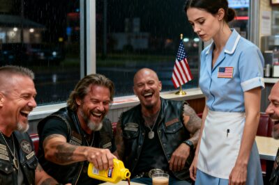 5 Tough Bikers Thought It Was Funny to Humiliate a Quiet Waitress in an Empty Diner at 2 AM, Pouring Sludge on Her Table and Laughing at Her Silence, But They Had No Idea She Was Counting Down the Seconds Until She Unleashed Her Elite Delta Force Training to Dismantle Their Gang and End Their Reign of Terror Forever.