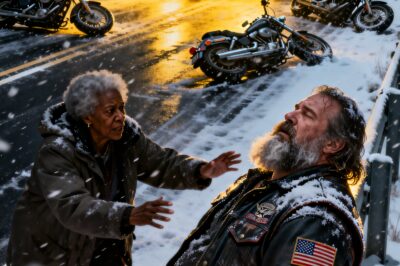 She Found 9 “Dangerous” Hells Angels Freezing to Death in a Blizzard and Dragged Them Into Her Tiny Car. What They Did to Her Kitchen the Next Morning Made Her Drop Her Coffee Mug in Shock—But It Was the Old Photograph in the Leader’s Wallet That Revealed a 40-Year-Old Secret That Left Them All Sobbing.