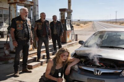 “I looked at the grease under my father’s fingernails every night for twenty years. To me, that was the mark of an honest man—a mechanic who worked himself to the bone to give me a life he never had. But standing in the middle of the Mojave, with the heat blurring the horizon and five massive men on Harleys circling my broken car, I realized those stains weren’t just from engines. The leader of the group didn’t see a grieving daughter; he saw a ghost. When he spoke my father’s name, his voice didn’t hold the respect of a friend, but the weight of a secret that had been buried since 2004. My heart didn’t just sink; it shattered.”