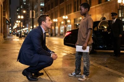 I was leaving a charity gala in downtown Chicago when a shivering 7-year-old boy blocked my sedan. He handed me a crumpled envelope and whispered, “I can’t read, can you read this to me?” I recognized the handwriting instantly. It was a secret kept for nine years that brought me to my knees..