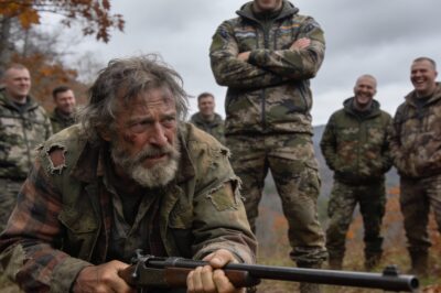 The man laughed in my face—a cruel, sharp sound that echoed off the Blue Ridge mountains. “You?” he sneered, looking at my torn jacket and the dirt under my fingernails. “You think you can outshoot me? You can’t even hold a coffee cup without spilling it, old man.” He threw a rifle into the dirt at my feet like I was a dog. “Five shots. 800 meters. If you miss, you sign over the deed to this cabin and crawl back to the gutter.” I looked at the weapon. It had been six years since I touched one. Six years since they called me “Iceman.” My hands were trembling so hard I wasn’t sure I could even load the chamber.