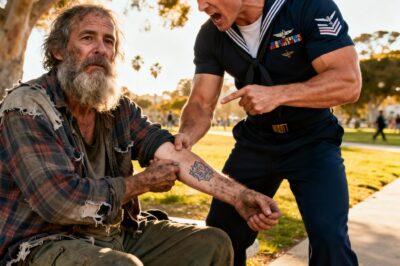 A Navy SEAL Lieutenant mocked a homeless man for wearing a Trident tattoo, accusing him of Stolen Valor in front of a park full of tourists. He demanded the “bum” remove the shirt or face arrest. But when the homeless man finally looked up, whispered a set of classified coordinates from a botched 2008 mission, and pulled a crumpled photo from his dirty pocket, the Lieutenant’s arrogance instantly shattered into horror. He didn’t just recognize the man—he realized he was standing in front of the long-lost legend who had trained him, a man whose “death” had haunted the Teams for four years.