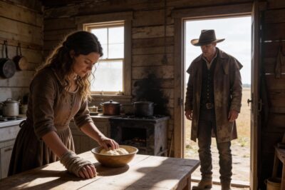 Living In A Frozen Shack In Wyoming, I Cooked For Cowboys With A Shattered Hand To Survive, Until One Silent Stranger Dropped A Bag Of Flour And A Lawsuit On My Stepfather’s Table!