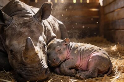 Abandoned and confused, he refused to swim and followed the rhinos into the dust—until she arrived to save him