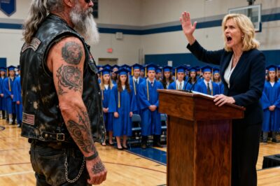 The Principal of Oak Creek High thought he could kick out the intruder, but when the Biker handed a check to the poorest student in the class, the entire room froze in shame.