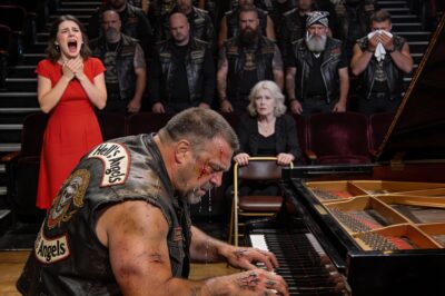 The silence in the room wasn’t peaceful; it was heavy, like a wet wool blanket. I sat there, trying to curl my toes so the holes in my sneakers wouldn’t show, while Mrs. Ashford looked at my grandfather like he was something she’d scraped off her shoe. She saw a dangerous biker in a leather vest. I saw the man who saved me. But in that high-society music academy, love didn’t matter—only appearances did. When she finally spoke, her voice was ice cold, and I knew my life was about to change forever. She wasn’t just assigning me a song; she was putting us in our place.