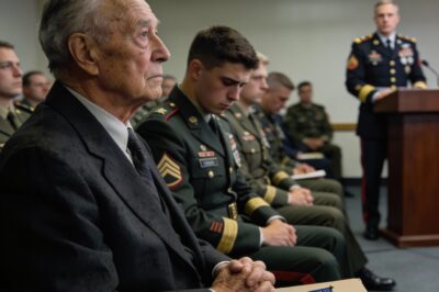 The room was so silent you could hear a pin drop. Forty high-ranking officers were staring at me with a mix of pity and disgust. The young Captain next to me nudged my arm, his whisper frantic. “Sir, get up! It’s the General!” I stared straight ahead, hands folded, and refused to move an inch.