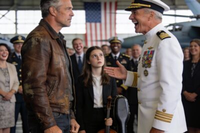 My daughter’s face turned bright red as the room filled with laughter. That’s the only reason I didn’t walk away. The man in the pristine white uniform—an Admiral with enough ribbons to choke a horse—was pointing right at my worn-out leather jacket. He wanted to make a joke out of me. He wanted to show the wealthy donors and the other officers that I was just some local mechanic who wandered into the VIP section. He asked if I scrubbed toilets during my service. He asked if I peeled potatoes. I took it. I stood there and took every ounce of his mockery because I promised myself that part of my life was over. But then he leaned in, his grin sharp and arrogant, and asked the one question he never should have asked. The room went silent. And for the first time in ten years, I felt the ghost waking up.