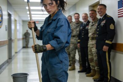 I didn’t say a word when they kicked my mop bucket over. I didn’t flinch when the gray water soaked into my shoes. I just watched them laugh—Admiral Hendricks and his circle of “elite” officers. They see a small woman in a stained blue jumpsuit. They see a nobody. They don’t see the scars under my sleeves or the calluses on my hands that match theirs perfectly. They have no idea that the “mop lady” they’re mocking could disassemble every weapon in that room faster than they can blink. I promised my father I’d keep my head down, but everyone has a breaking point. And mine was about to snap.