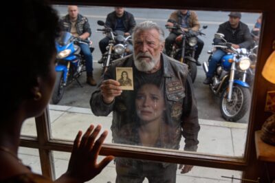 I stood behind the glass of my tiny shop, my heart hammering against my ribs like a trapped bird. The sound was what hit me first—a low, rhythmic rumble that shook the dust off my shelves. It wasn’t one motorcycle; it was an army. Ninety-seven of them. They lined the street in perfect, military formation, blocking traffic, blocking the sun. My daughter was upstairs, clutching her empty asthma inhaler, too scared to even look out the window. I thought I was about to lose everything. I thought this was the end. I didn’t know that the man walking toward my door was holding the answer to a prayer I hadn’t spoken in thirty-five years.