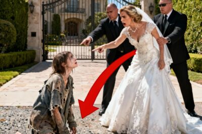 She stood at the gates of the Hamptons estate, barefoot and wearing rags, begging the security guards to let her in because the billionaire groom was her father who had been missing her for nine years. But instead of a hug, the glamorous bride stormed out in her designer gown, spat in the poor girl’s face, and ordered security to beat her like a stray dog, completely unaware that this “homeless grifter” held the dark secret that would destroy her entire life.