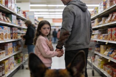 I never expected a trip to the grocery store to turn into a combat zone. I was just buying cereal. Shadow, my German Shepherd, was calm beside me—until he wasn’t. He stopped dead in the aisle, a low growl rumbling in his throat that vibrated through the leash. I followed his gaze to a little girl in a pink sweater holding a man’s hand. She wasn’t crying. She wasn’t screaming. She looked me dead in the eye and did something with her hand that made my blood run cold. It was a signal I hoped I’d never see in my own hometown.