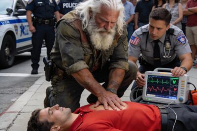 The young paramedic looked at his watch and said the words that usually end everything: “Time of death, 3:04 PM.” The crowd gasped. But from the edge of the plaza, my voice, rusty from disuse, cut through the silence. “He’s not dead. Not yet.” They all turned to look at the dirty homeless man daring to speak.