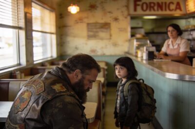 The silence in the diner was heavy, the kind that happens when everyone stops breathing at once. I knew what they were looking at. They were looking at me—240 pounds of bearded, leather-clad biker—and the tiny six-year-old girl standing nervously at my table. Her hands were shaking so badly she could barely hold her little coin purse. I’ve faced down plenty of things in my life that would make a normal man run, but looking into those terrified brown eyes? That was the hardest thing I’ve ever had to do. She took a deep breath, trying to be brave, and asked me a question that changed everything.