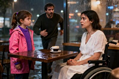 I was drowning in the silence of another empty chair, the rain outside matching the storm in my head, when a little girl appeared and delivered a line that shattered everything: “My dad says you’re beautiful.”