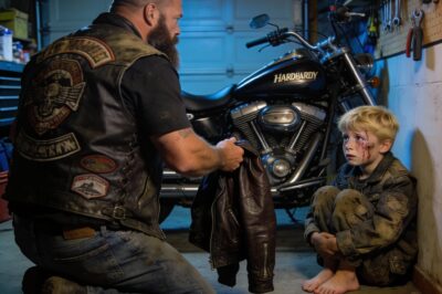 I hit the garage light switch at 6:23 a.m. and froze. There was a tiny, shivering child curled up on the seat of my Harley. No shoes, filthy sweats, and feet that were cut and bleeding. But when he looked up, the air got sucked right out of my lungs. Those blue eyes. I hadn’t seen eyes like that in twenty-five years, not since the day my little brother died. The boy looked at me, terrified, and whispered the words that changed my life forever: “Please don’t send me back.”