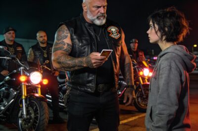 I stood behind the rusted pickup truck, my hands shaking so violently that the paper rattled. Eighteen notes. That’s all I had left. Eighteen desperate pleas folded into tiny squares in the pocket of a purple hoodie that used to fit me. It was hanging off my frame now like a tent. I knew this was crazy. My mother had always warned me about men like this—the kind covered in ink and scars, riding loud bikes. But what my mom didn’t know before she died was that the nice people, the respectable neighbors and the professionals with clipboards, they wouldn’t save me. They hadn’t.