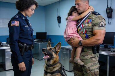 The silence in that police station was heavy, the kind that presses against your eardrums right before a bomb goes off. But there were no explosives here—just a terrified little girl clinging to my leg and a woman who looked like a model officer standing in the doorway. My dog, Rex, never growled at law enforcement. Never. Until that night. When he bared his teeth at a woman wearing a badge, I knew the laws of man were about to clash with the laws of nature. I had to make a choice: follow protocol or trust the animal who had saved my life a dozen times.