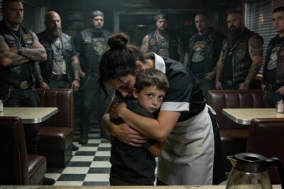 My hands were shaking so hard I spilled coffee on the counter, but I couldn’t look away. My eight-year-old son, Ethan, was walking straight toward the booth where the man in the leather vest sat. I wanted to scream, to grab him, to pull him back into the safety of the kitchen, but my voice was stuck in my throat. I knew what was waiting outside. I knew about the black van parked down the street and the men who collected “protection” money from me every week. Ethan leaned in close to the stranger. Time seemed to stop. If he said the wrong thing, we were dead.