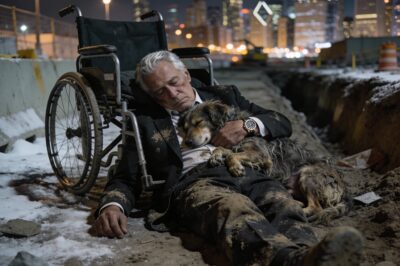 He owns the block, but he almost died behind it. A millionaire’s $30,000 wheelchair failed him, but a homeless dog didn’t