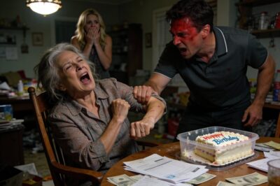 “Happy Birthday, Mom,” he said, right before he shoved me. I heard the bone s*ap before I felt the pain. I lay on the floor of the pantry in the dark, clutching my arm, listening to my own son and his wife laugh in the kitchen. They thought I was helpless. They thought I was just a confused old woman they could bleed dry. They forgot one thing: I raised him. I know how he thinks. And I know he never checks the lining of my old purse.