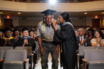 University Valedictorian Halts Ceremony to Locate Father Watching Event from Shadows of Rear Maintenance Entrance