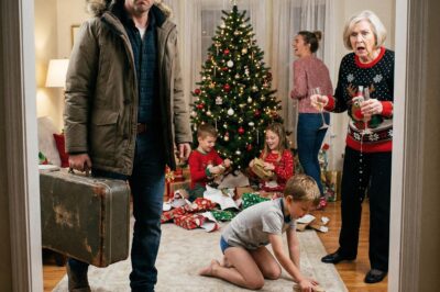 I arrived at my in-laws’ house without warning on Christmas Eve. I found my son scrubbing floors in his underwear while their grandchildren opened presents by the tree. My wife was laughing with them. I walked in, picked up my son, and said five words…