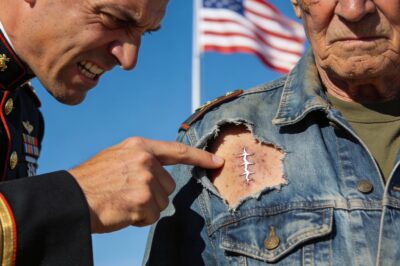 The Old Man at the Fence: They Mocked My Tattered Jacket and Called Me a Coward, Never Suspecting That the Ragged Hole They Laughed At Was the Only Thing That Stood Between Me and Death in a Living Hell Fifty-Five Years Ago