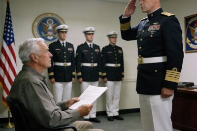 “Choose your next words carefully, son.” My voice didn’t rise, but something in it changed, like the air pressure dropping before a storm. His pale blue eyes fixed on the young officer with a focus that made him take an involuntary step back.