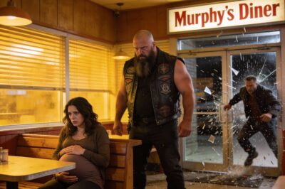 I looked down into her face—young, scared, carrying life in a world that had shown her only violence. My dog tags felt heavy against my chest, reminding me of oaths I’d taken, of people I’d sworn to protect. Outside, a truck door slammed shut. I set down my coffee cup with deliberate calm and made a decision that would change everything. The bell above the diner door chimed, and he stepped inside, his eyes sweeping the room with predatory focus.