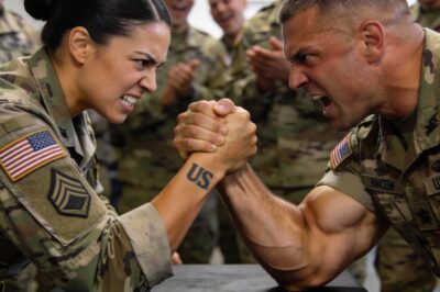 They squared off on the mat. The trainees crowded close, the air electric with something between excitement and dread. Briggs circled, shoulders rolling. Aaron’s stance stayed compact, center low, eyes calm. He feinted once, twice, then faster than thought, he grabbed her right arm and twisted. A sharp pop cracked through the bay like a rifle shot. Everything stopped. The sound echoed against concrete and steel. Aaron didn’t cry out. She didn’t even blink. Her face stayed composed, jaw-tight, but steady. She drew in one slow breath through her nose, exhaled, and said quietly, “That’ll be enough.” Briggs froze mid-motion, realizing too late what he’d done. But she’d already stepped back, reset the sling, and turned for the exit. Each step was deliberate, balanced, silent, no stumble, no limp, just composure. She passed the recruits as if the moment had never happened. For several seconds, no one spoke. The silence was a living thing, heavy and accusing. Then whispers began. “She didn’t even flinch.” “She’s done, though. That’s it for her.” “Did you see the way she looked at him? Like… like she was measuring something.” By evening, the story had spread through the barracks. Some said she’d head straight to the infirmary, others that she’d file a complaint. But those who’d seen her eyes as she left the mat knew better. There was no anger there, only calculation. When the training log updated at 1900 hours, one entry caught every eye that read it: “Reflex Evaluation 2100 hours. No exemptions requested.” It wasn’t a report. It wasn’t a protest. It was an invitation.