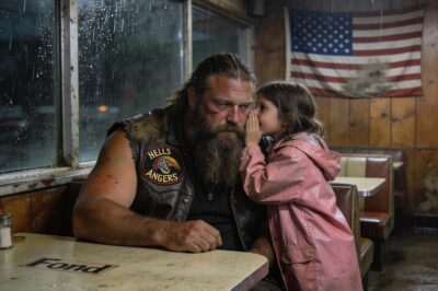 They saw a 250-pound, heavily tattooed Hell’s Angel and crossed the street in fear. But on a rainy night in a desolate roadside diner, a terrified 7-year-old girl saw my leather cut and death’s head patch as her only salvation. When she ran up to me, trembling, and whispered six words, she didn’t just interrupt my coffee—she pulled me into a deadly conspiracy that would change both our lives forever.